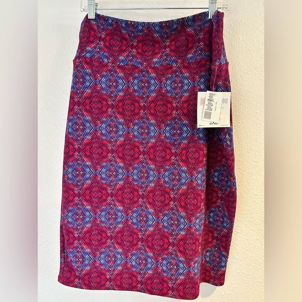 LuLaRoe Women's Pink and Purple Geometric Stretchy Pencil Skirt Size 2XL